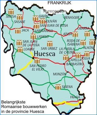 kaart huesca romaanse bouwwerken