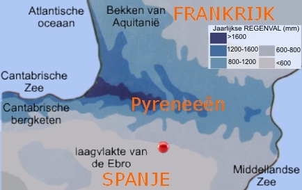 Regenval in de Franse en Spaanse Pyreneeën